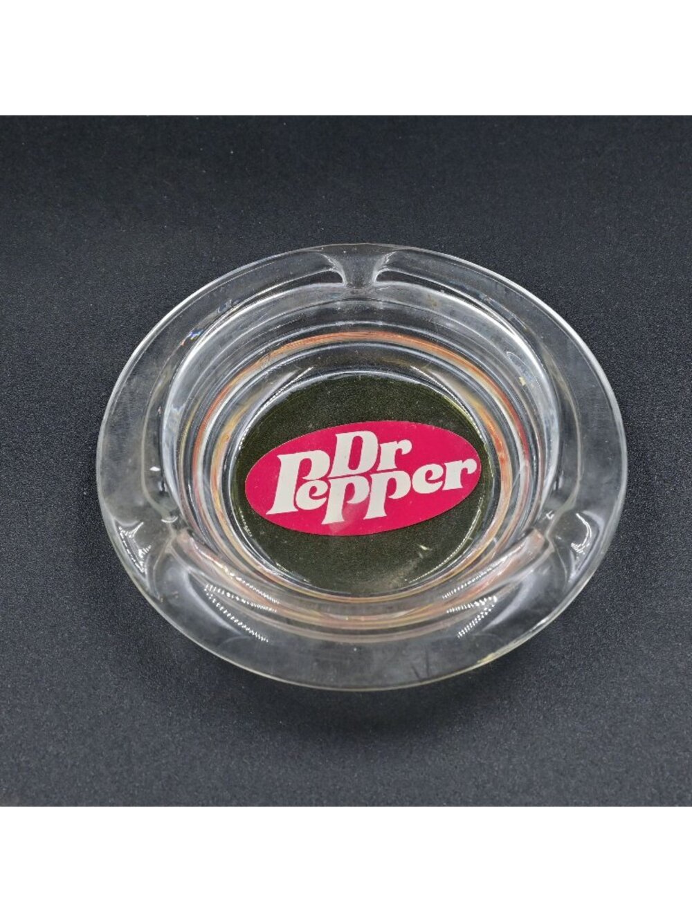 Dr Pepper Glass Round Ashtray Vintage Soda Advertising Man Cave Collectible